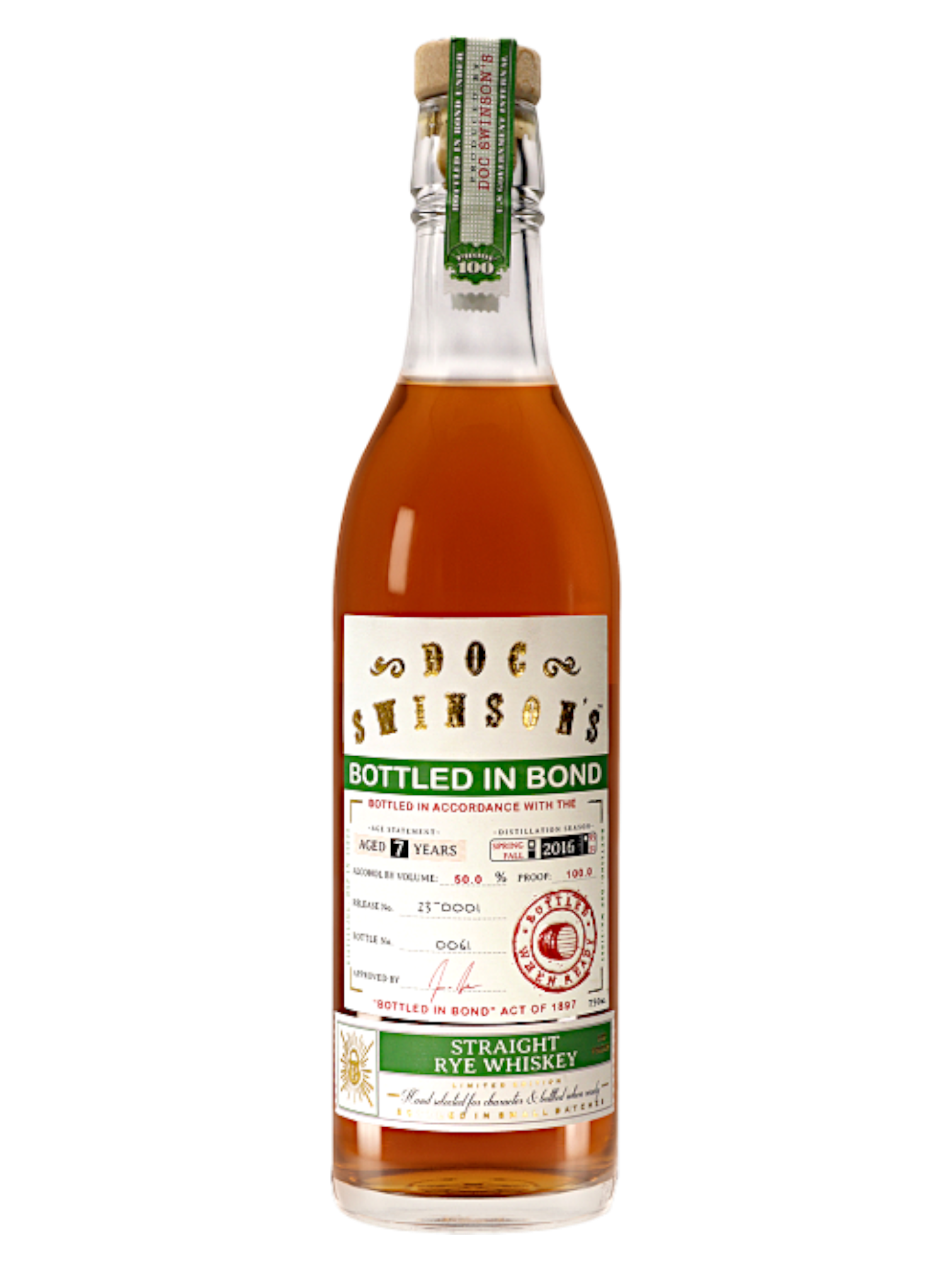 Doc Swinson's Bottled in Bond Straight Rye Whiskey – Seelbach's