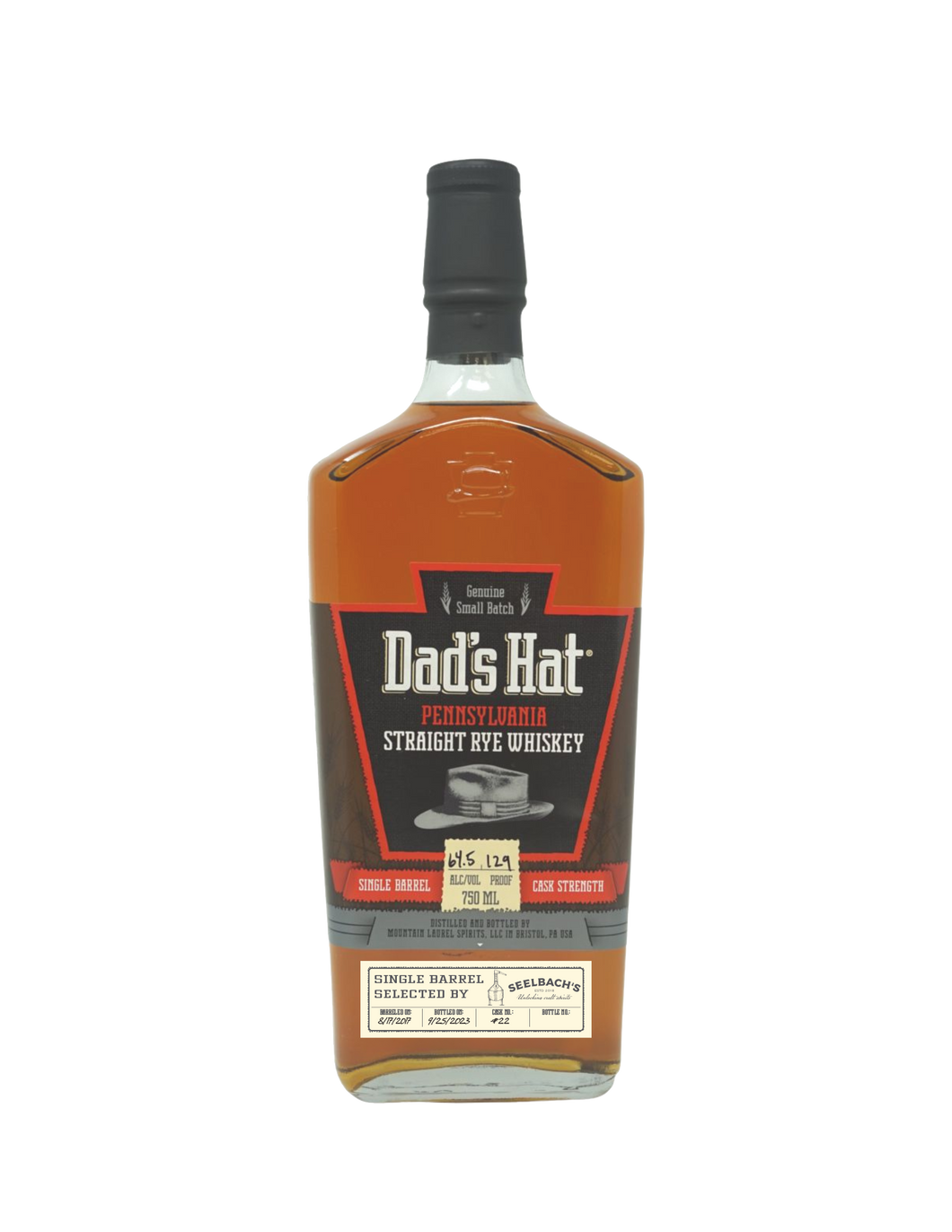 Dad's Hat Pennsylvania Rye Single Barrel Cask Strength Whiskey #22 129 Proof - Selected by Seelbach's