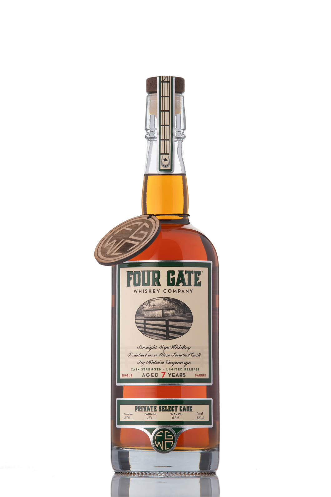 Four Gate Whiskey Company Single Barrel Rye Finished in New Toasted Cask By Kelvin Cooperage #836 122.8 proof - Selected by Seelbach's