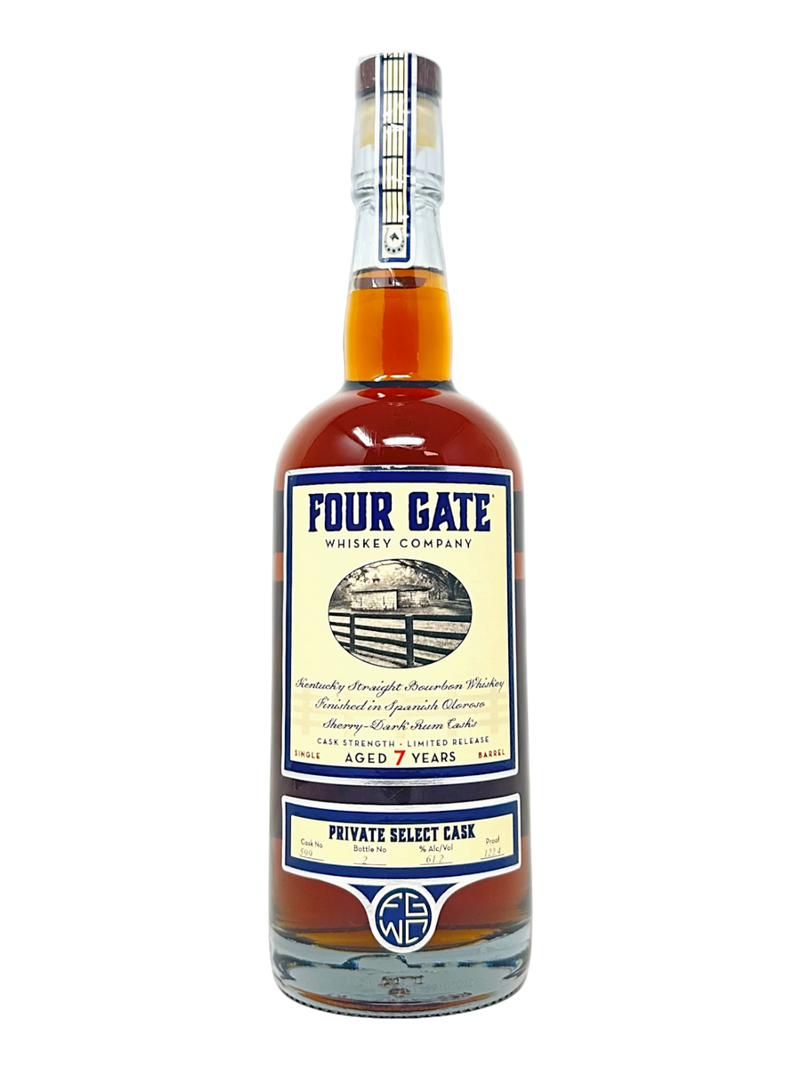 Four Gate Whiskey Company Single Barrel Bourbon Finished in Spanish Oloroso Sherry-Dark Rum Cask #599 122.4 proof - Selected Mash & Journey