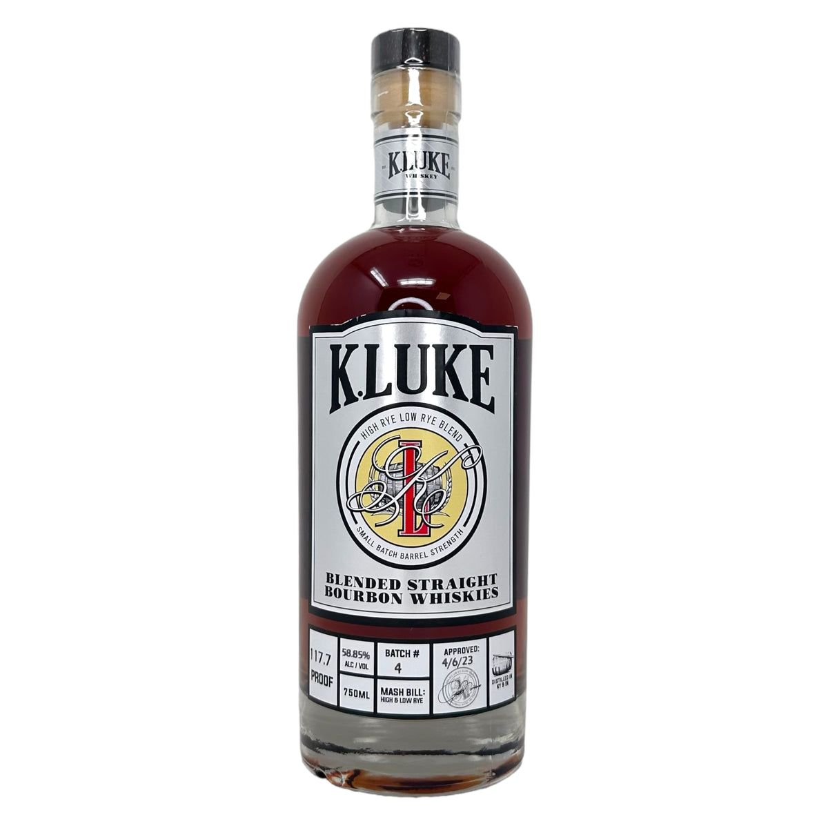 K.LUKE Whiskey Company Small Batch Barrel Strength 117.7 Proof Bourbon Batch 4