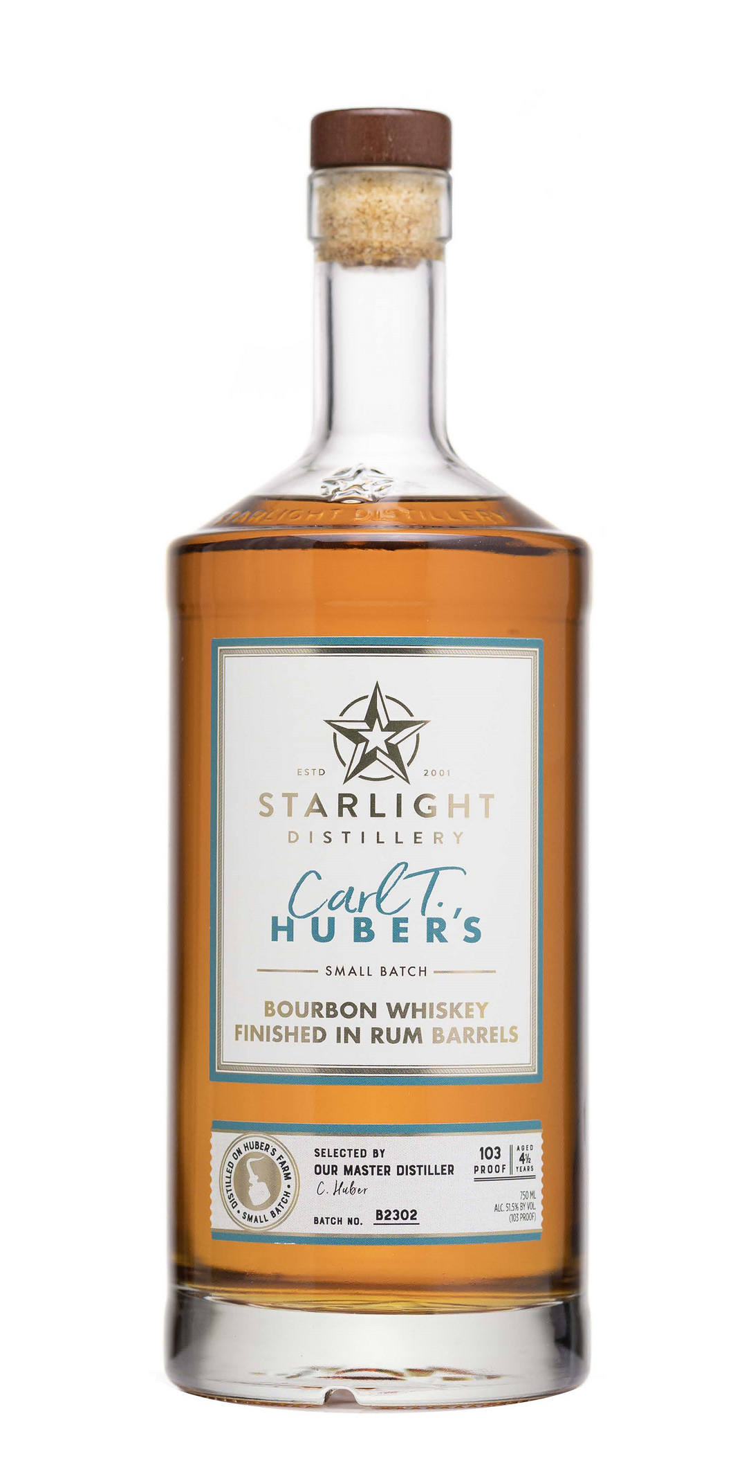 Starlight Distillery Carl T. Huber's Bourbon Whiskey Finished in Rum Barrels #B2302 103 proof