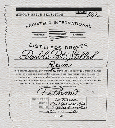 Privateer Rum Distiller's Drawer - Fathom Double Pot Stilled Rum #122