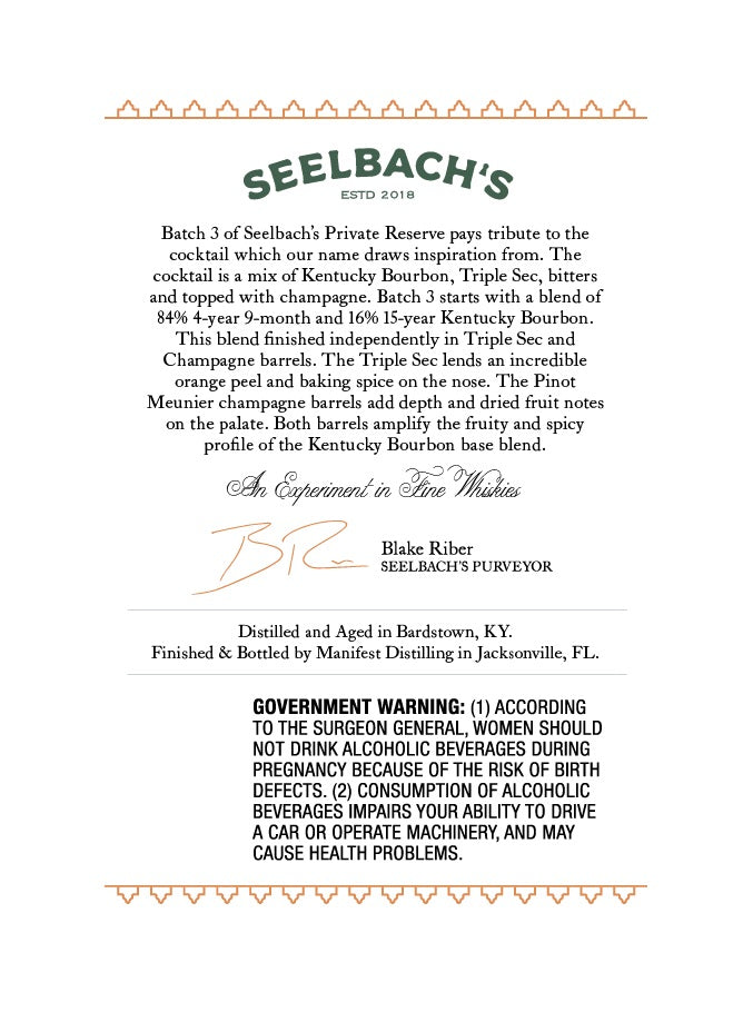Seelbach's Private Reserve Finished Bourbon Batch 003